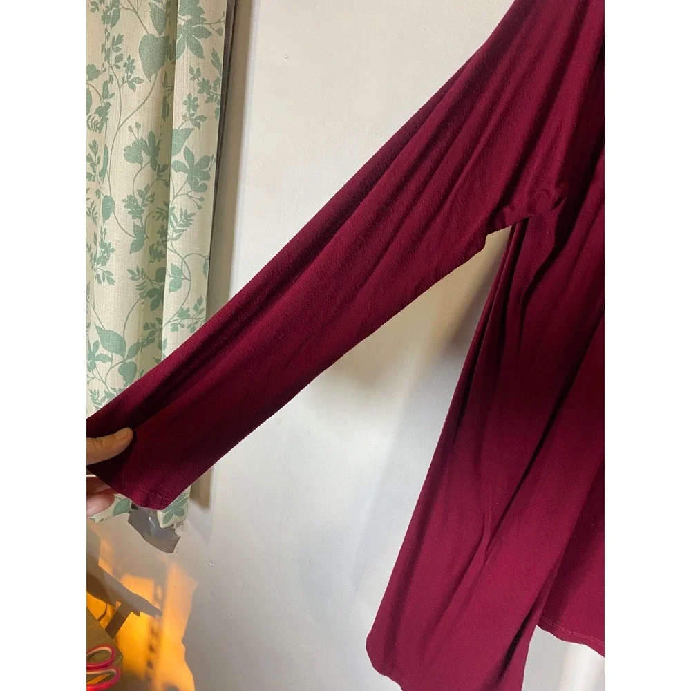 Zenana Outfitters 2X Burgundy Open Front Drape Cardigan Lightweight Long Sleeve